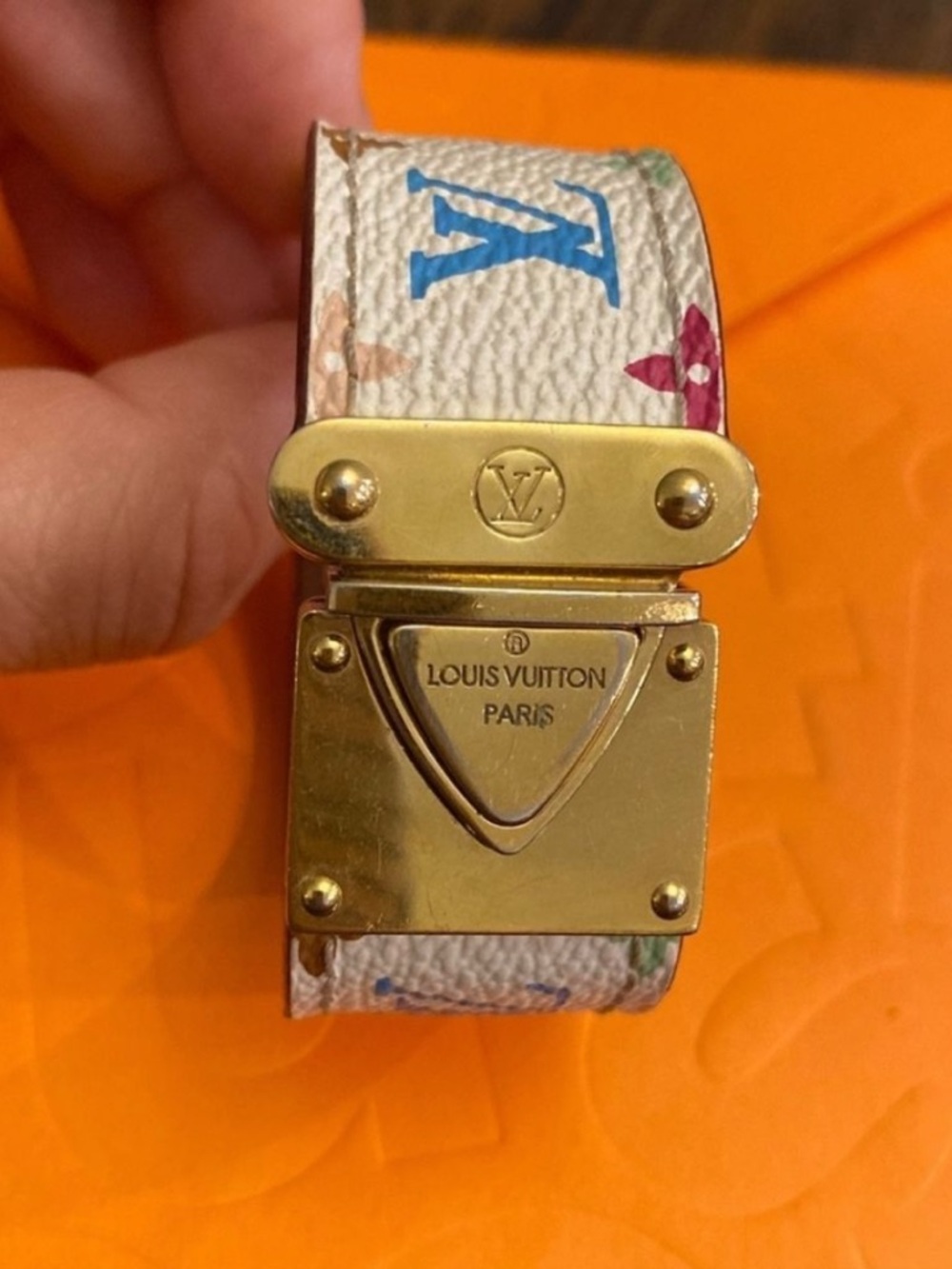 Louis Vuitton Takashi Monogram Multi Color leather cuff bracelet